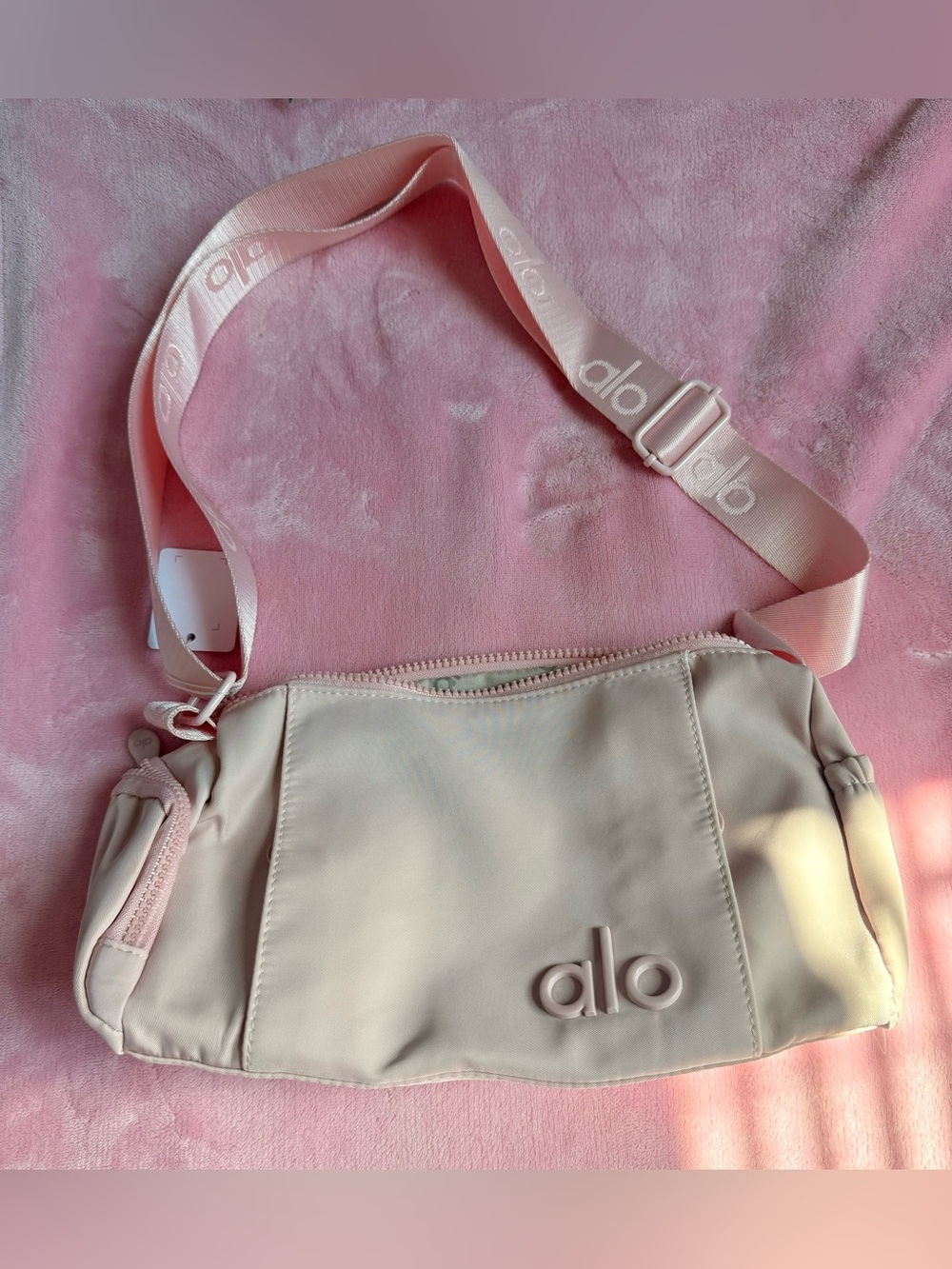 ALO Yoga Blush Pink Crossbody Bag with Logo Strap